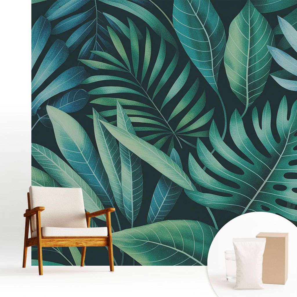 Fototapete - 250x250 cm - Tapete - Wandtapete - Wandbilder - Dekofolie - Tapete Folie - Wand - Dekoration - Wohnzimmer - Tropische Blätter