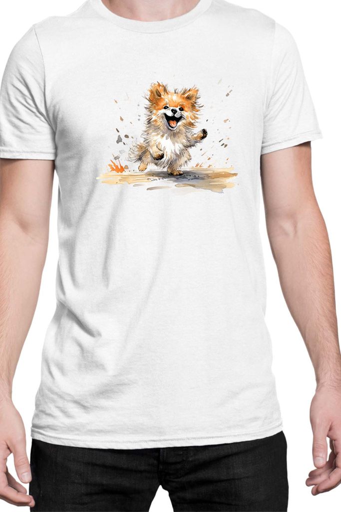 Herren T-Shirt Funny Dogs Breeds Pomeranian Dog Breed, Man 5XL / Weiß