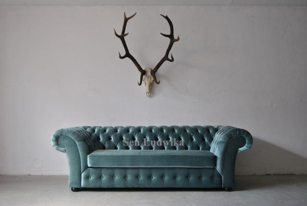 Chesterfield Dreisitzer Couch Polster 3er Couchen Wohnzimmer Sofa Grün Samt Neu