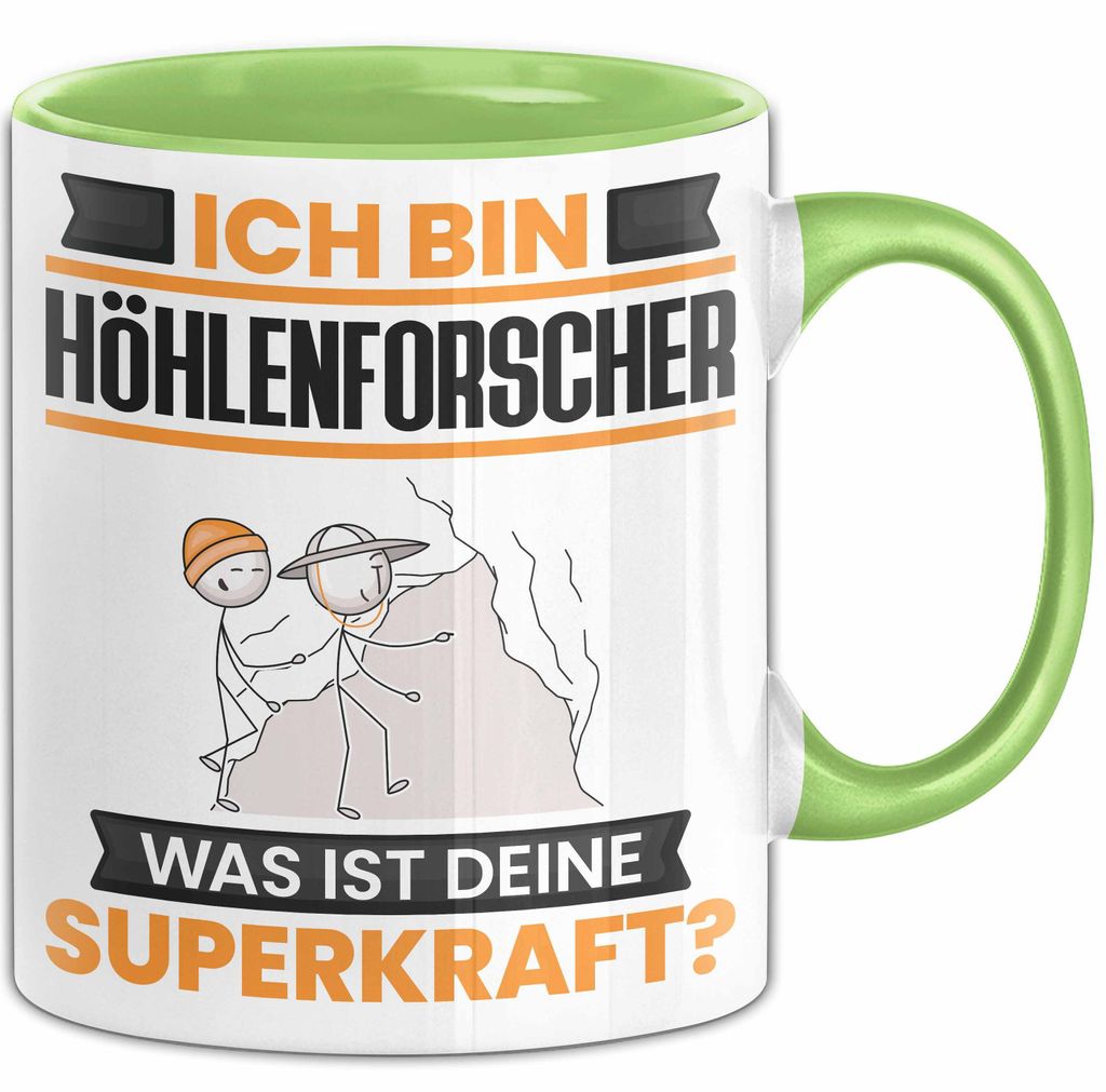 Höhlenforscher Tasse Geschenk für Höhlenforscher Geburtstag Lustiger Spruch Kaffee-Becher Was Ist Deine Superkraft (Grün)