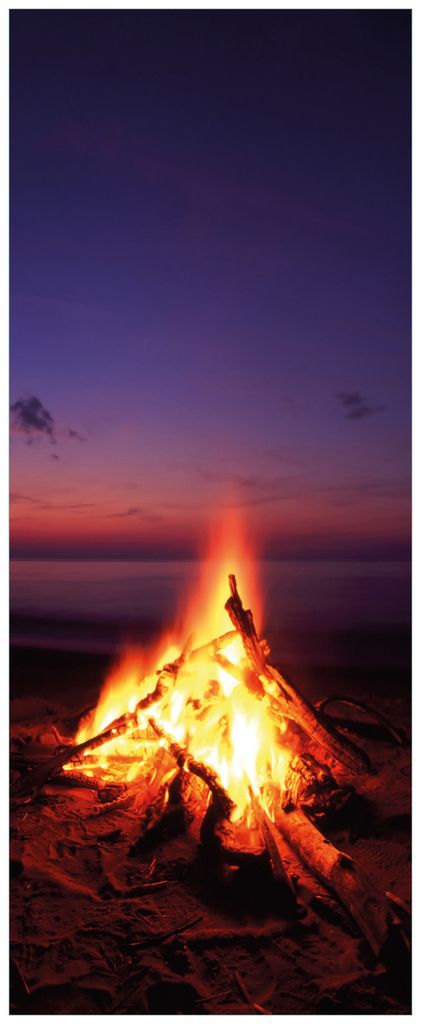 Wallario Premium Glasbild, freischwebende Optik, kräftige Farben, Größe 125 x 50 cm Motiv Lagerfeuer am Strand
