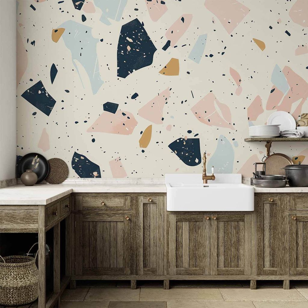 Vlies Fototapete - Terrazzo with Large Scaled Stones in Subdued Colors 400x280 cm Muster f-H-10033-a-a
