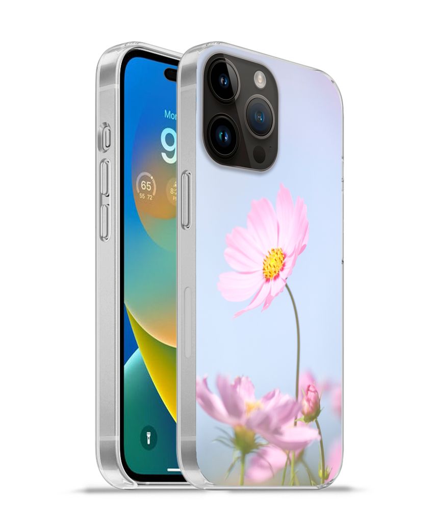 MuchoWow Handyhülle Schutzhülle Hülle für Apple iPhone 14 Pro - Softcase Blumen - Rosa - Draußen - Natur Silikon Softcase Handy Hülle - Ums...