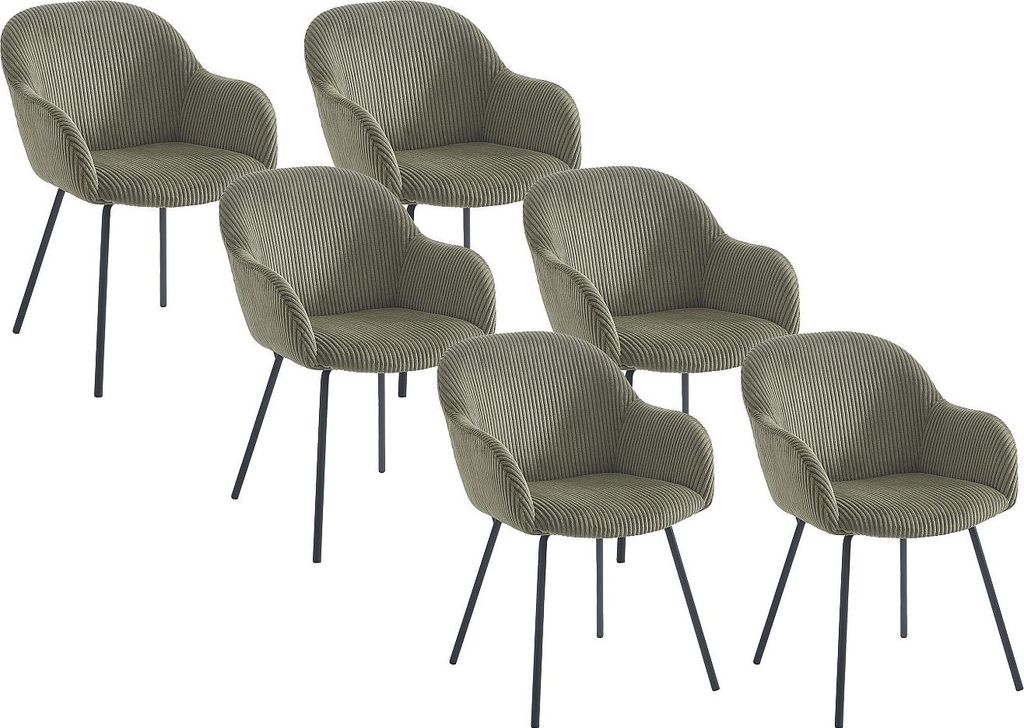 Set von 6 Stühlen mit Armlehnen aus Cord und schwarzem Metall - Khaki - MARENZIA