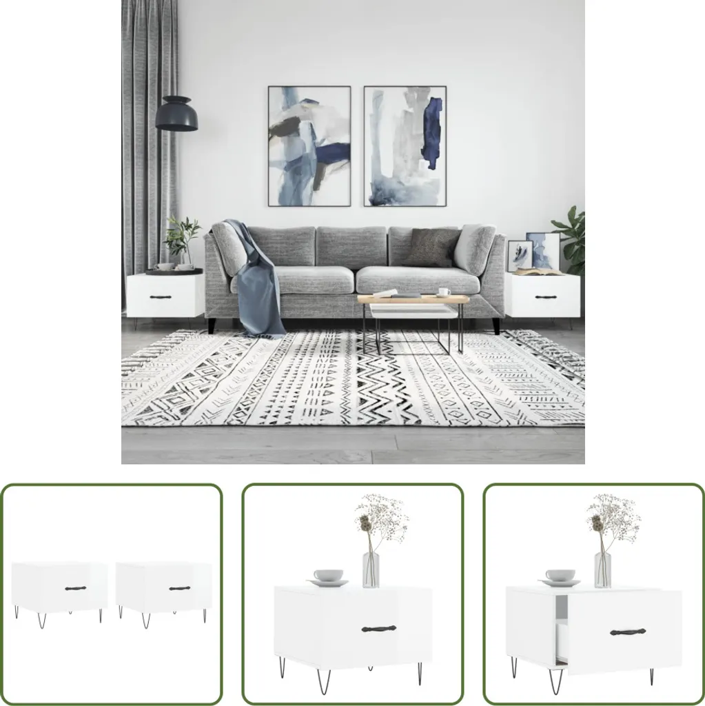 Set Coffee Table 2 Pezzi Bianco Lucido 50x50x40 cm | The Living Store