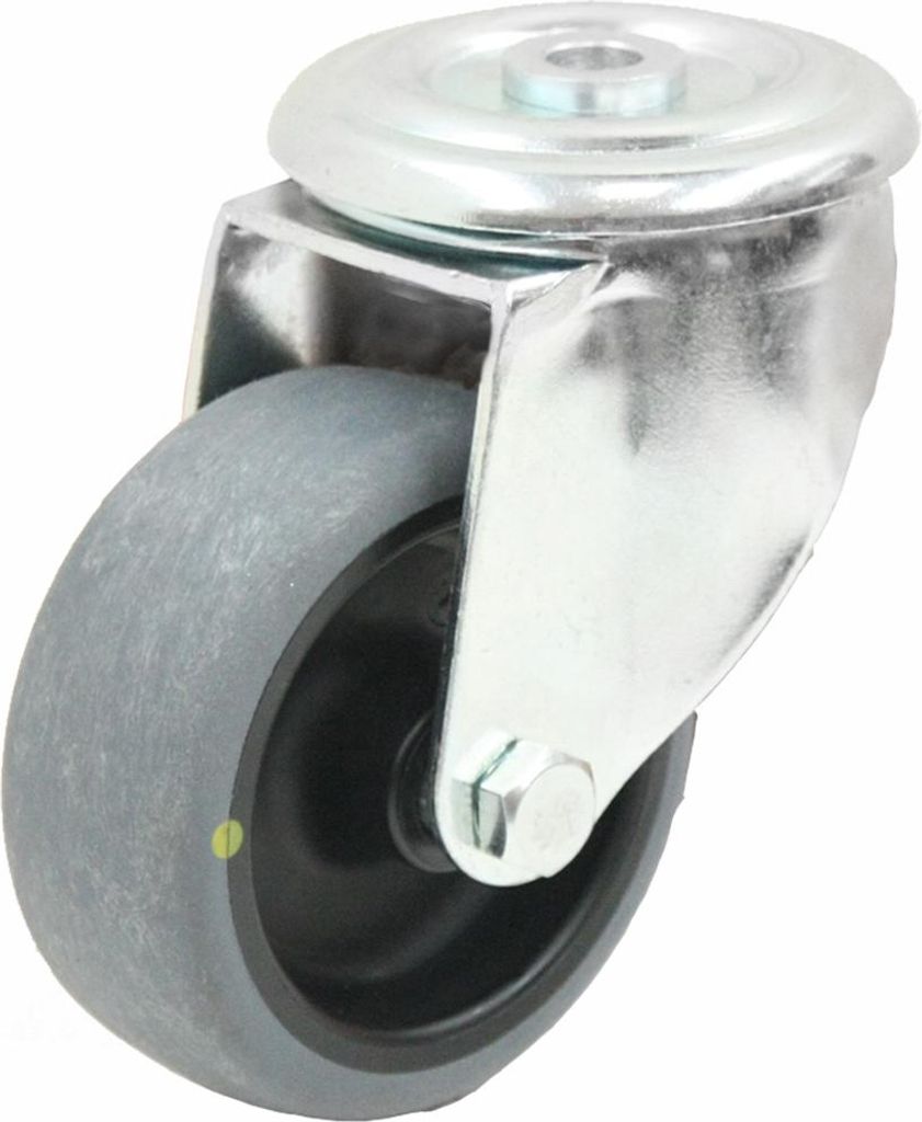 100-mm-Lenkrolle mit grauem, elektrisch leitfähigem, thermoplastischem Gummi auf dem Boden