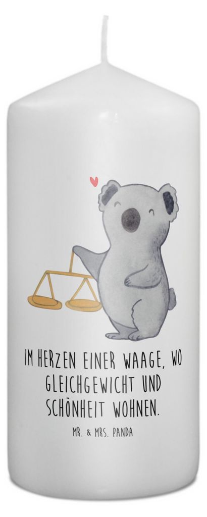 Mr. & Mrs. Panda Kerze Waage Astrologie 15 x 7 cm - Weiß - Geschenk, Stumpenkerze, Geburtstagsgeschenk, Sternzeichen, Erinnerungslicht, Tierkreisz...