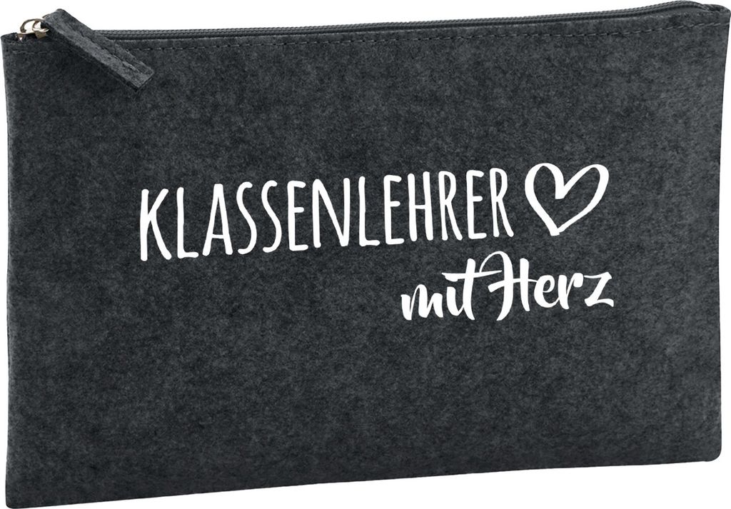 Huuraa Kulturbeutel Klassenlehrer mit Herz 1 Liter Charcoal Filz Kosmetiktasche Geschenkidee