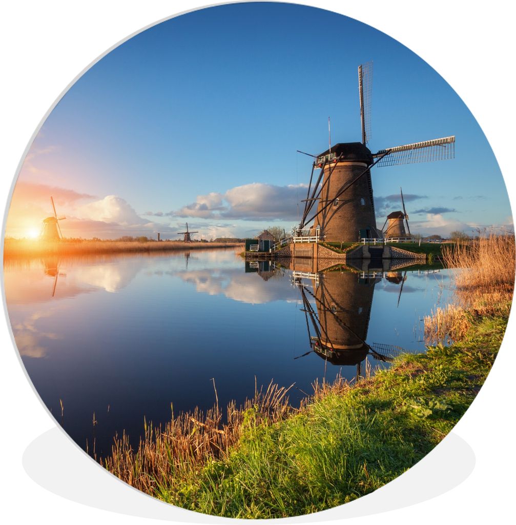 MuchoWow Rundes Wandbild - Runde Bilder Windmühle - Wasser - Sonne Ø 30 cm Kreis Wanddekoration Kunststoff - Wandkreis - Wandschmuck - Schlafzi...
