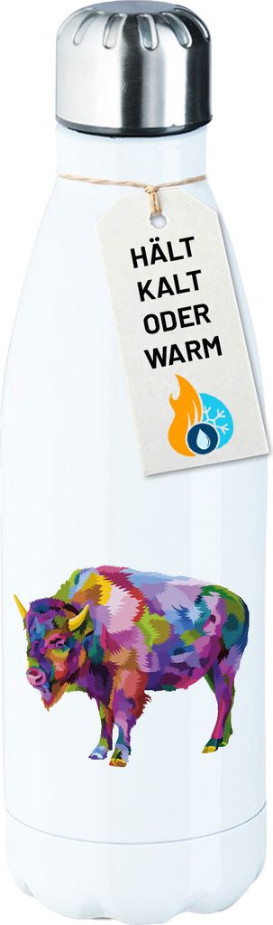 Huuraa Trinkflasche Bison Colorful 500ml White Edelstahl Wasserflasche Trinkflasche Geschenkidee