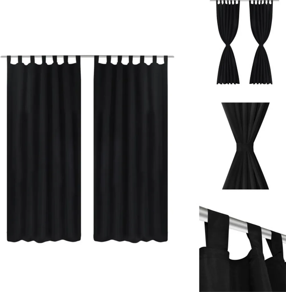 Rideaux noir satiné 140 x 175 cm tissu occultant et brillant lot de 2