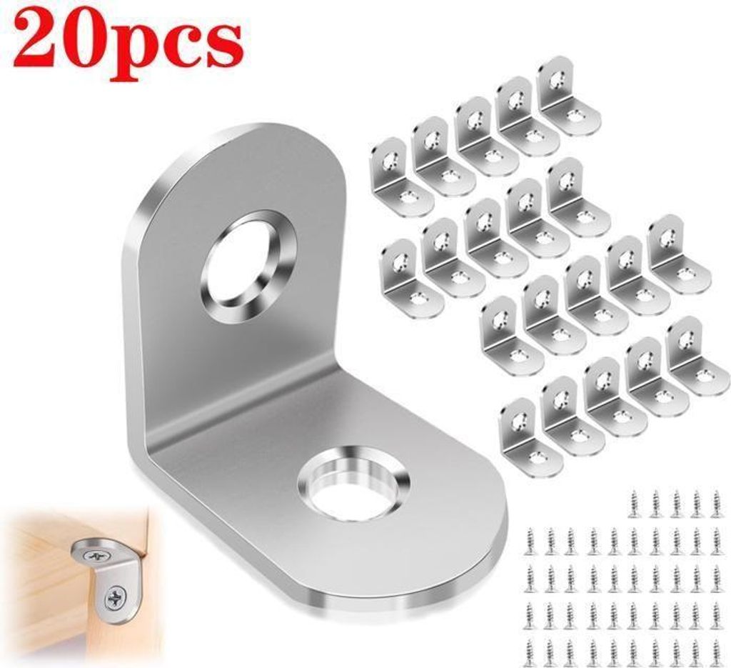 20-teiliges Set Metall-Befestigungswinkel 20x20mm Edelstahl-Montagewinkel mit 40 Schrauben zur Befestigung und Reparatur