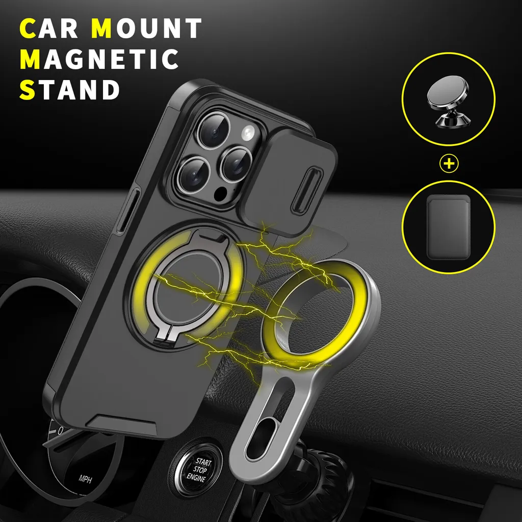 Custodia iPhone 15 Nera con Slide Camera e Anello - Stile Urban - 4