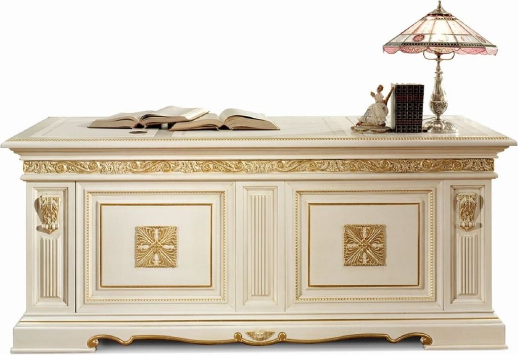 Casa Padrino Luxus Barock Schreibtisch Weiß / Gold 196 cm - Italy