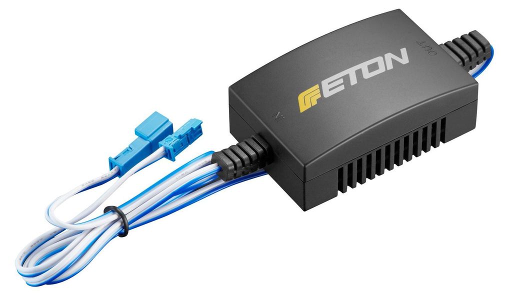 A black electronic device with cables and connectors, shown against a white background.