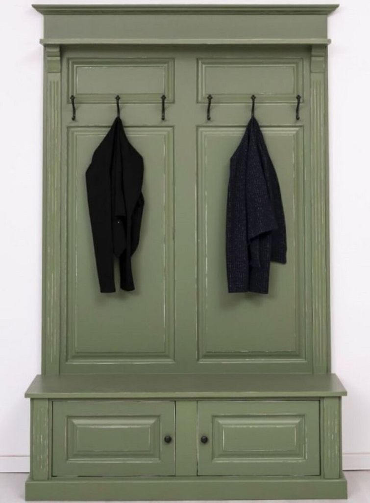 Casa Padrino Landhausstil Massivholz Garderobenschrank Antik Grün 140 x 41 x H. 210 cm - Wand Garderobe - Flur Schrank - Flurmöbel - Garderobenm...