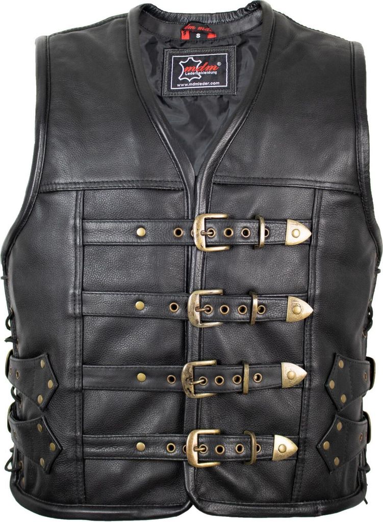 Leder Kutte Biker Weste Motorradweste Schnallen Kutte Rockerweste Clubweste(3XL)