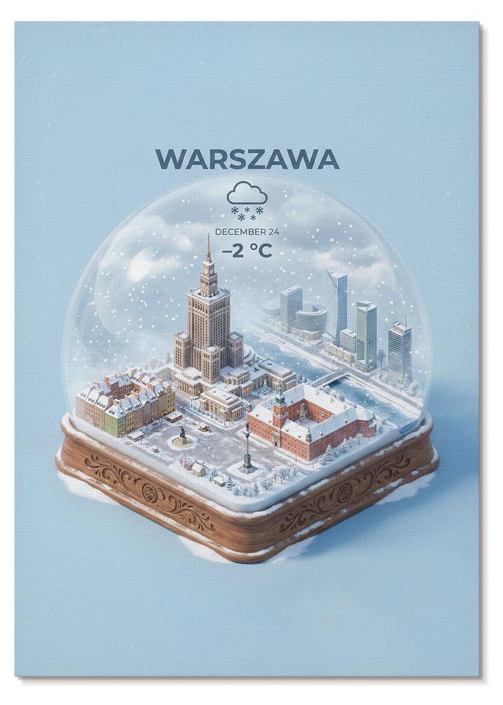 POSTER - 29x42 cm (A3) - Kauro - Warschauer Winter-Glaskugel-Schneearchitektur - Wandbild für Wohnzimmer Schlafzimmer & Flur, Modernes Poster Wand...