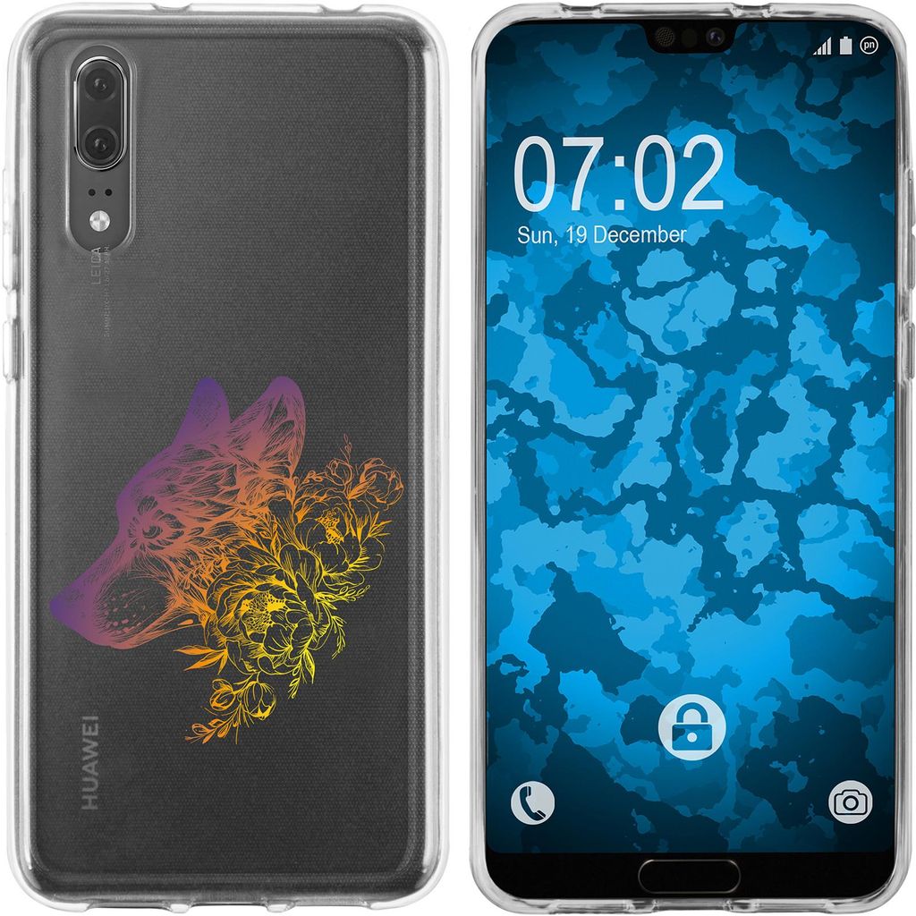 PhoneNatic Case kompatibel mit Huawei P20 Silikon-Hülle Floral Wolf M3-3