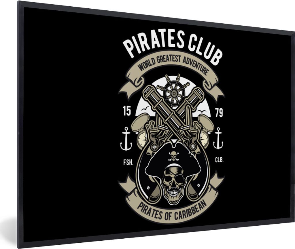 MuchoWow MuchoWow Gerahmtes Poster Piraten - Kanone - Vintage - Zeichnung 90x60 cm - Poster mit zchwarzem Bilderrahmen - Fotorahmen - Foto-Plakat