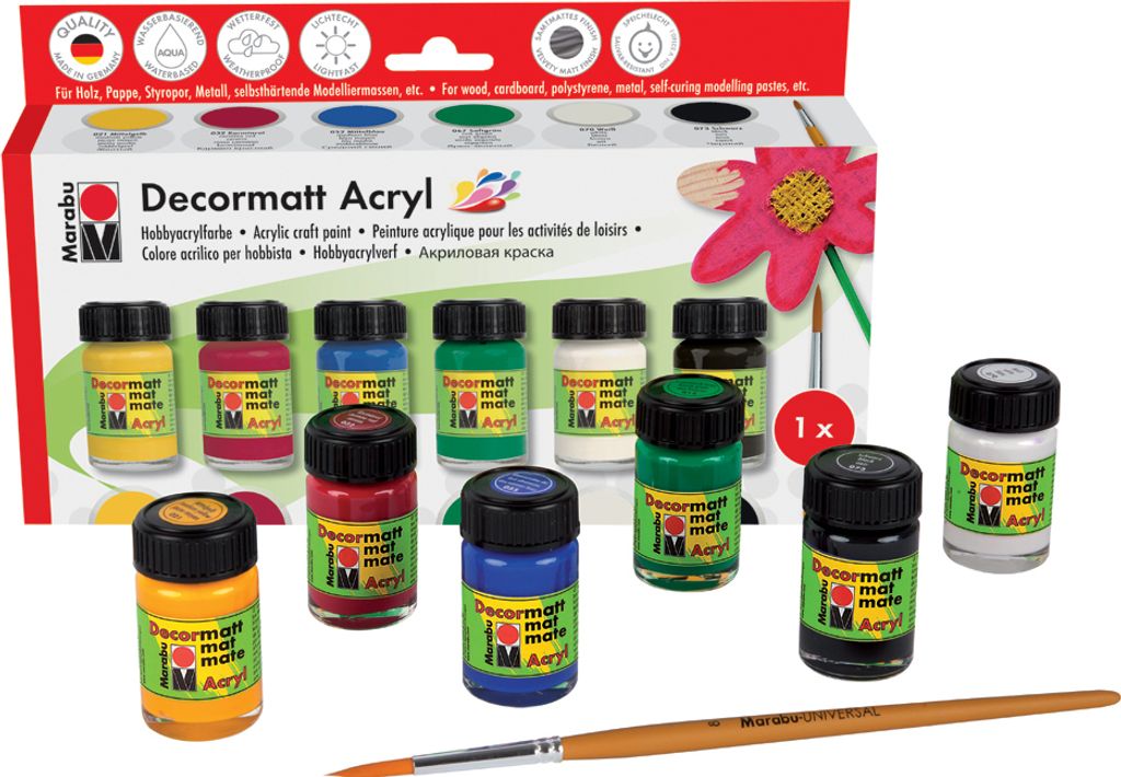 Marabu Acrylfarbe "Decormatt" Starter Set 6 Gläser à 15 ml Produktbild 