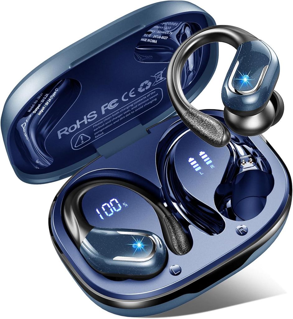 Bluetooth 5.4 Sport-Kopfhörer mit 75 Std. Laufzeit, IPX8, 3D Stereo, ENC Mikrofon, USB-C, LED-Display, kabellos, In-Ear, Joggen & Fitness