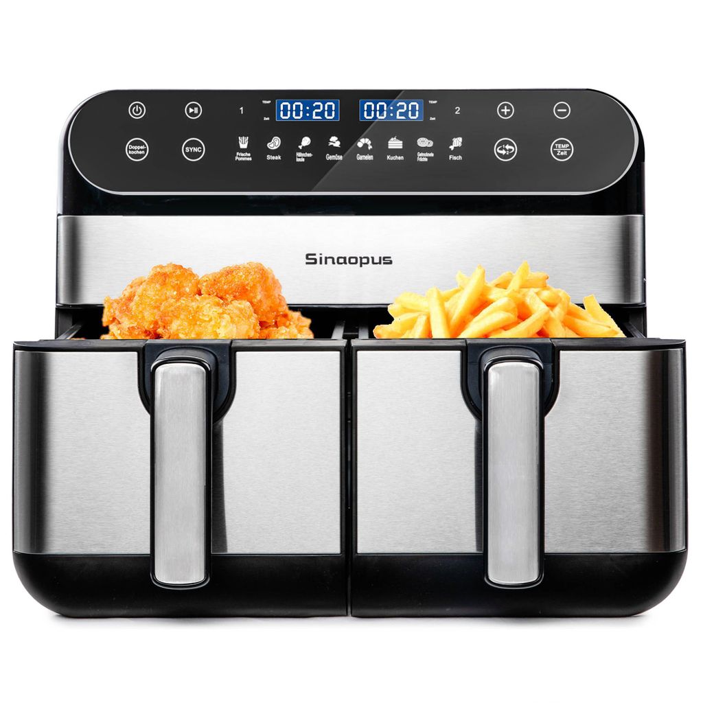 Heißluftfritteuse Heissluftfritteuse 920 10L Dual Zonen, Dual Basket für Easy Fry Touchscreen, einstellbare Zeit und Temperatur, 8 Kochfunktionen