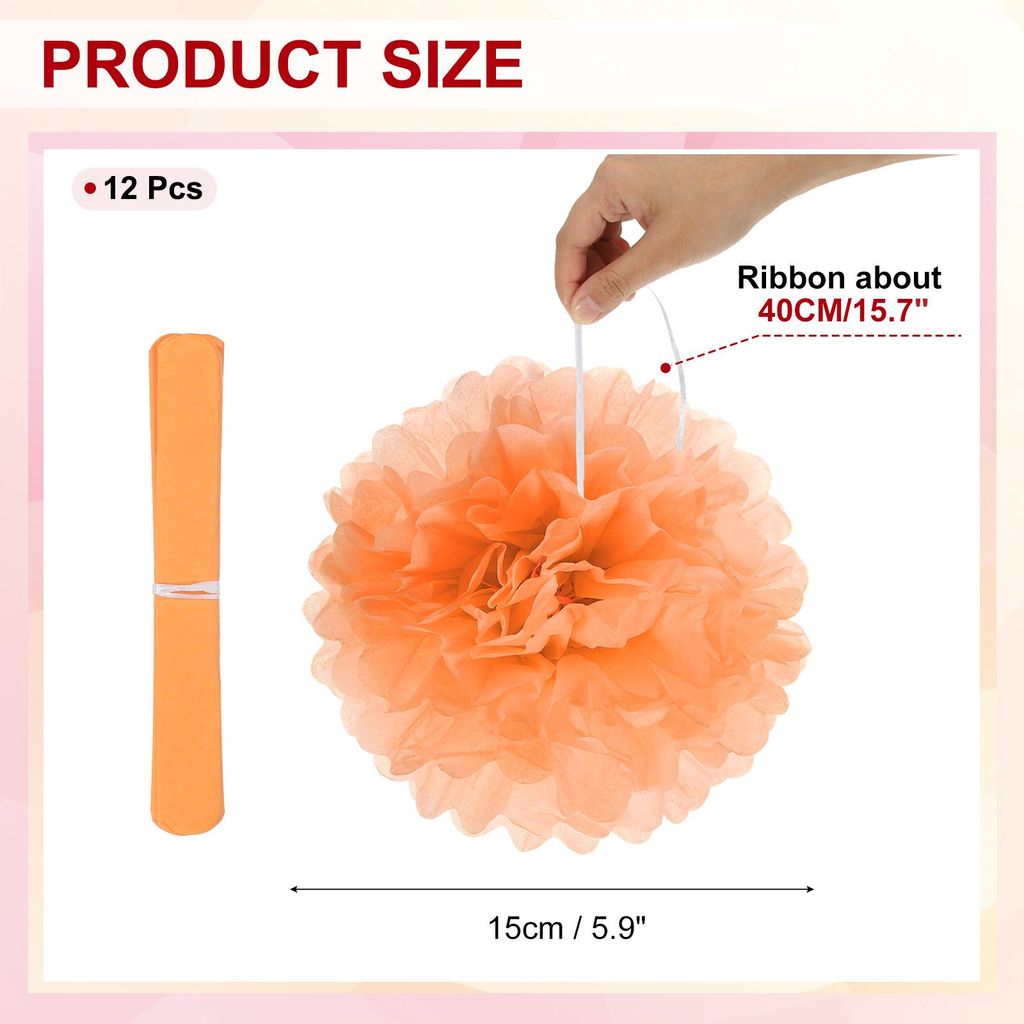 12 Stš¹ck 15 cm Pom Poms Papier Blumen, Papierblumen Hochzeitsdeko Seidenpapier fš¹r Hochzeit Brautdusche Geburtstagsparty Hintergrund Dekorati...