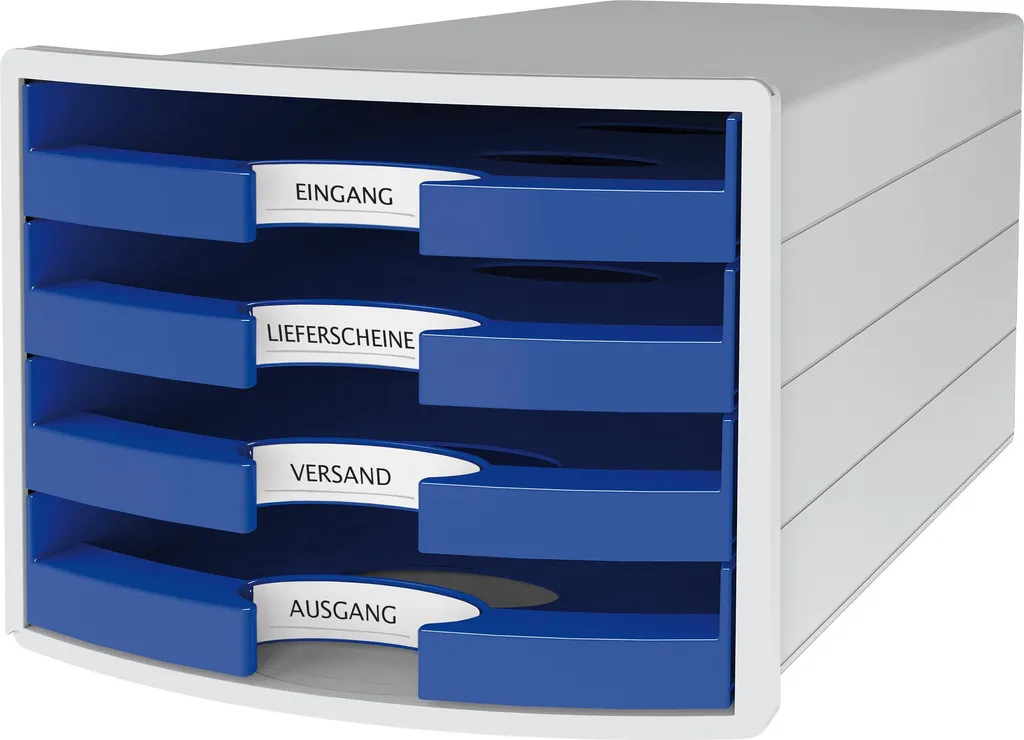 HAN 1013-14 Cassettiera IMPULS - A4/C4, 4 cassetti aperti, grigio chiaro/blu