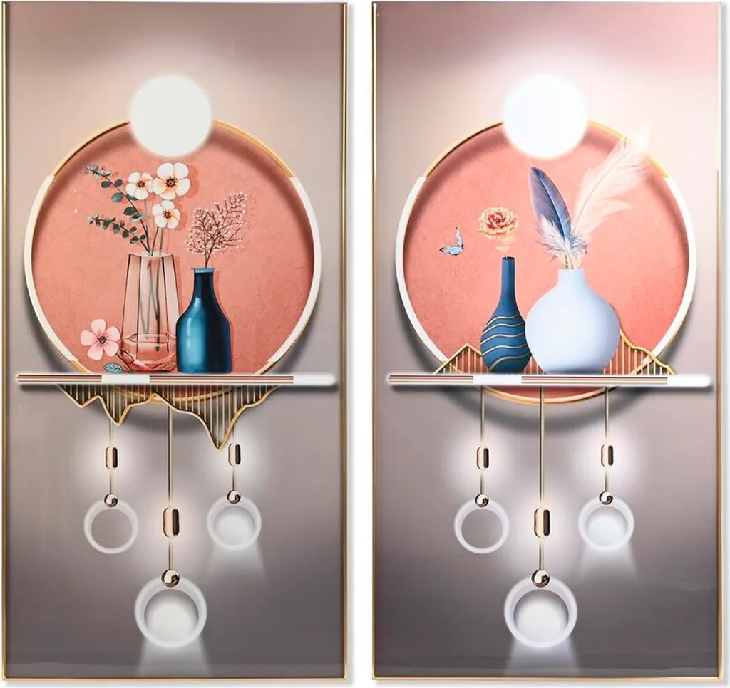 Set de 2 Tableaux Décoratifs Muraux Beige et Orange 160cm Aluminium