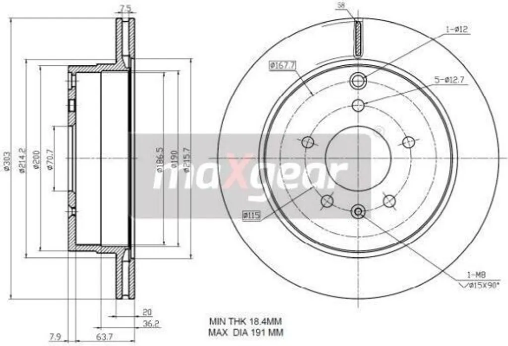 Disque de frein haute résistance MAXGEAR 19-2370 essieu arrière OE 4801857