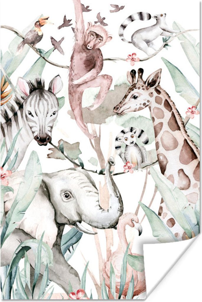 MuchoWow Poster Aquarellieren - Tiere - Elefant - Jungen - Mädchen - Kinder - Kinder 60x90 cm - Wanddekoration