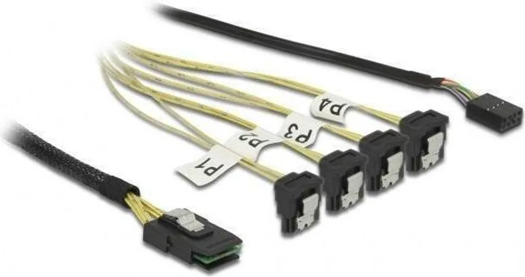 Câble Mini SAS SFF-8087 vers 4 SATA coudé pour boîtiers PC compacts