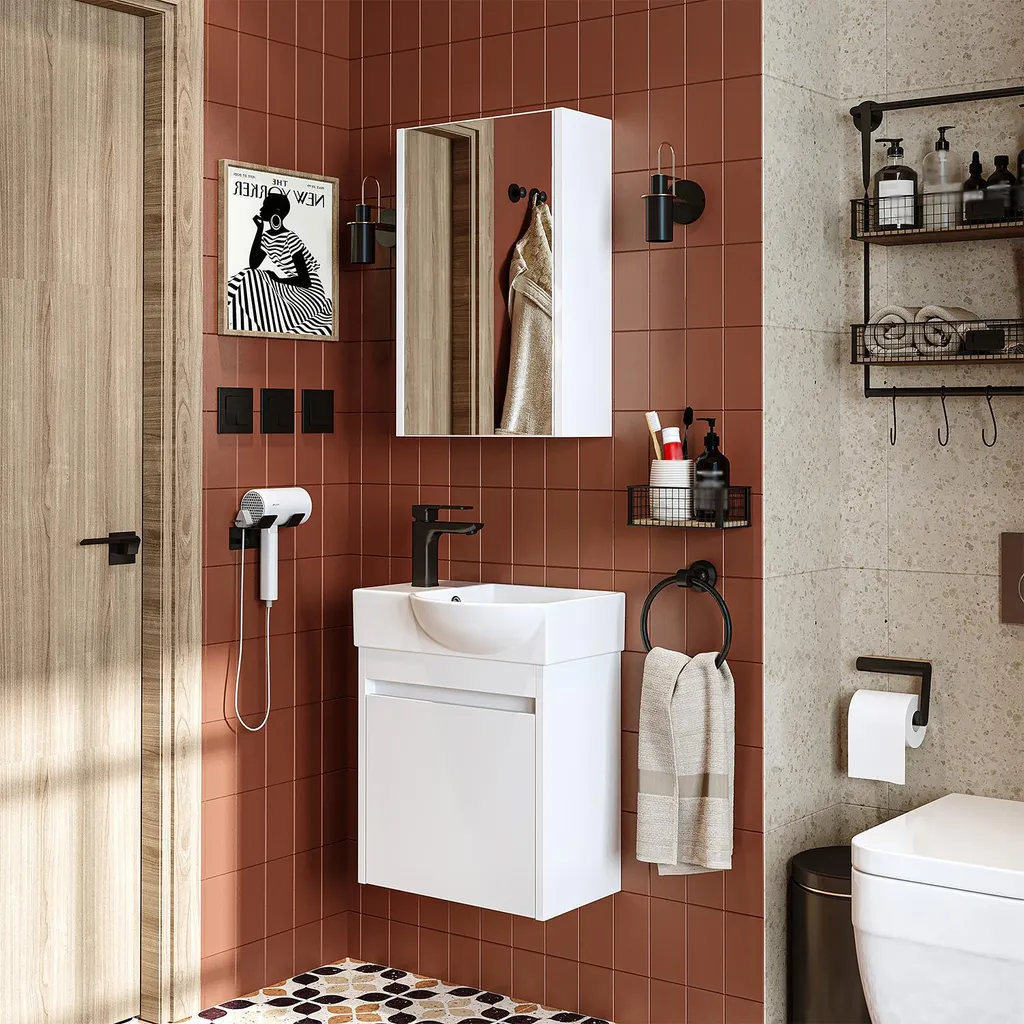 Meuble de salle de bain gain de place Roomart LEO avec vasque 46cm