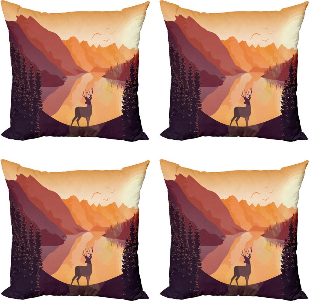 ABAKUHAUS Wild jagen Kissenbezug Set (4 Stück), Vogelberg Reindeer, Moderner Doppelseitiger Digitaldruck, 50 cm x 50 cm, Aprikose Getrocknete Rosen