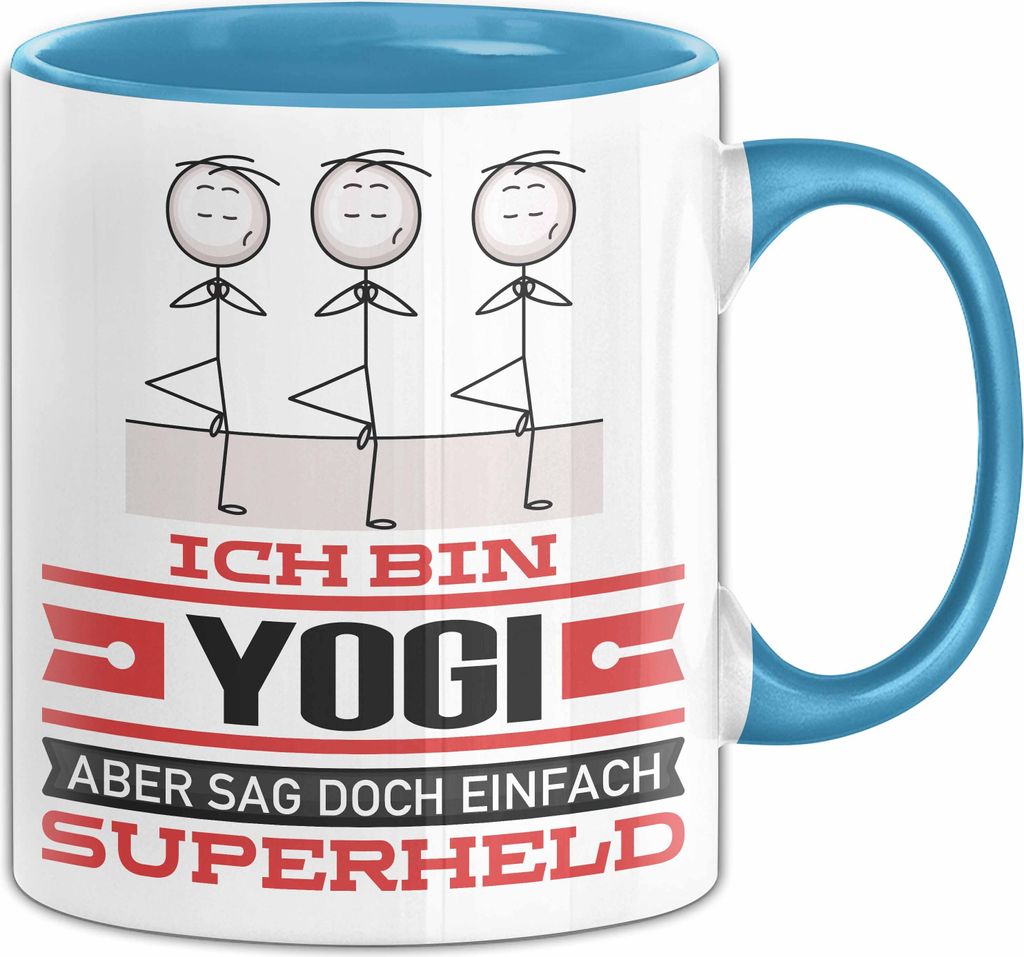 Yogi Geschenk Tasse Ich Bin Yogi Aber Sag Doch Einfach Superheld Lustige Geschenkdiee für Yogi Kaffee-Becher (Blau)