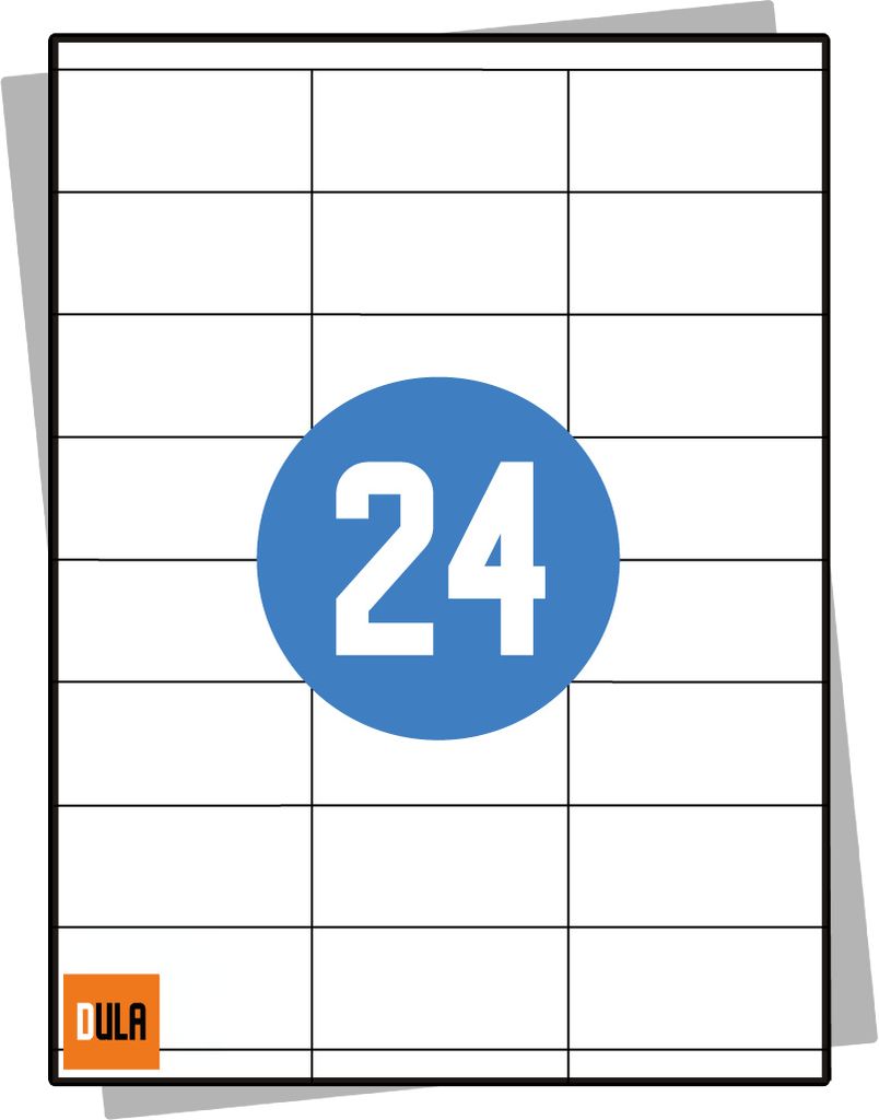 DULA Labels – Aufkleberbögen A4 – 24 Aufkleber pro Blatt – 70 x 35 mm – 100 Blatt