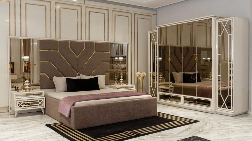 Bett 2x Nachttische Kleiderschrank Verspiegelt Luxus Schlafzimmer Möbel 4tlg