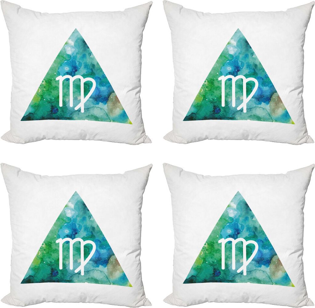ABAKUHAUS Jungfrau Kissenbezug Set (4 Stück), Kultur Inspiration, Moderner Doppelseitiger Digitaldruck, 40 cm x 40 cm, Sea Green Blau Weiß