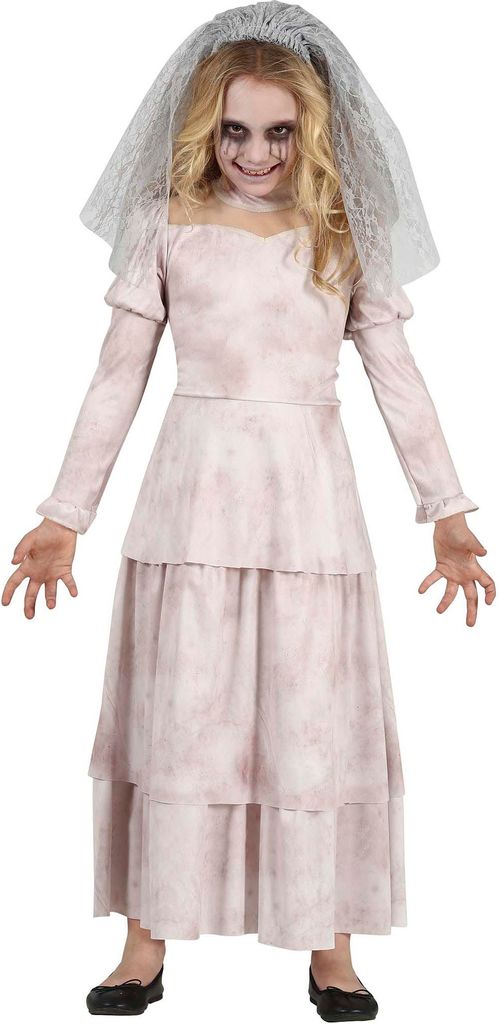 Gespenst Halloween Kostüm Schleier Spuk Kinder Geisterhochzeit Grusel Fest Horror Abenteuer Nacht, Größe: 128/134 Farbe: Weiß