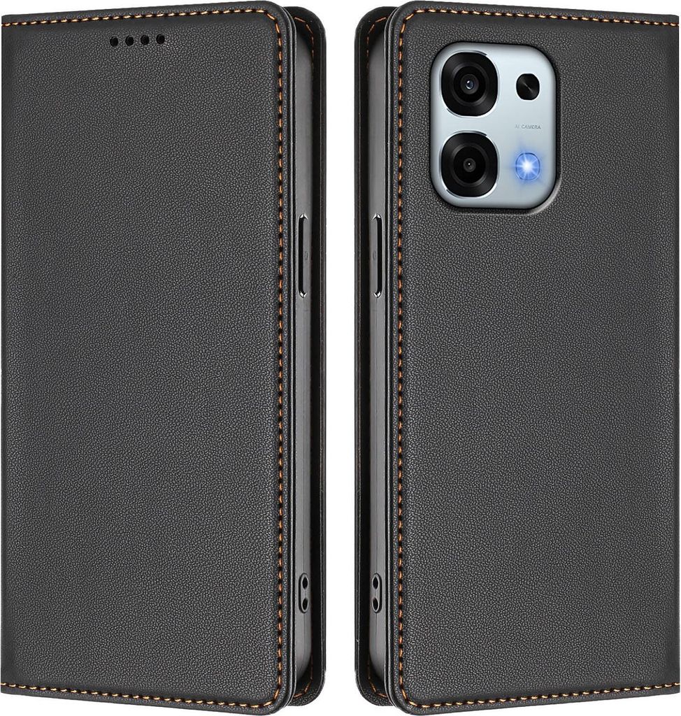 Handyhülle für Oppo A6 Pro 5G/Oppo A6 Pro 4G, Kunstleder Klapphülle Stoßfeste Magnetische Hülle mit Ständer Schwarz