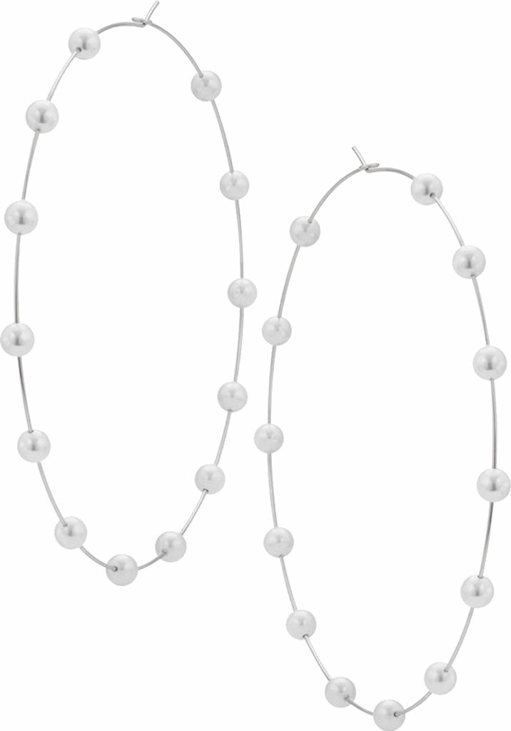 Mode Frauen Faux Perle Perlen Charme Große Creolen Statement Schmuck Geschenk-Silber