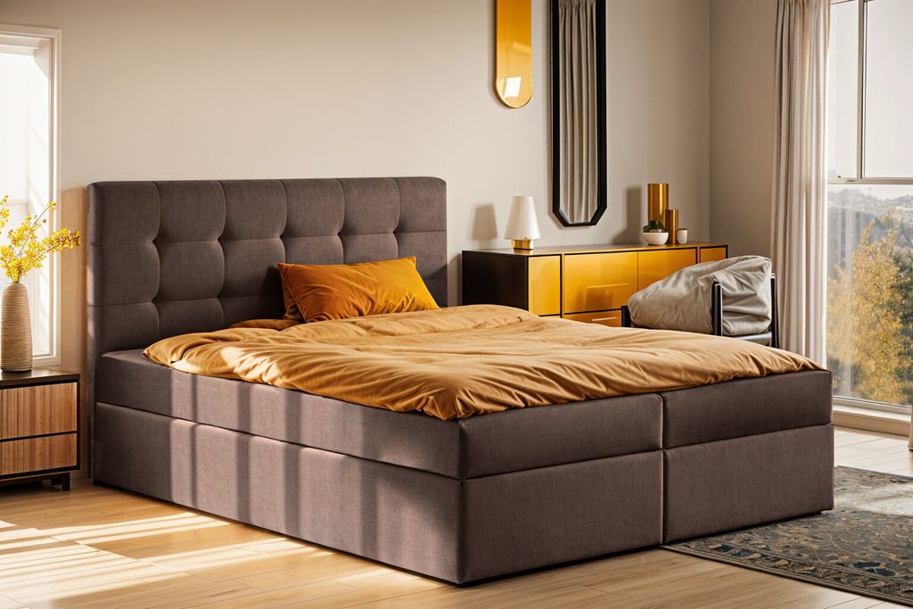 Kaiser Möbel Boxspringbett mit matratze und bettkasten, Schlafbett LUDANO stoff Noel 200x200 cm Braun H3