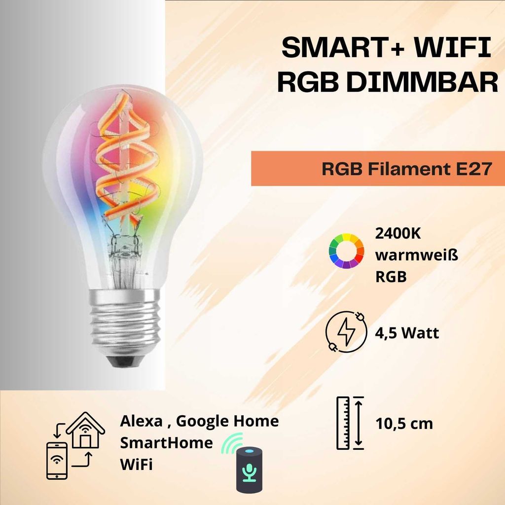 LEDVANCE SMART+ WiFi Filament Classic RGBW Intelligente Glühbirne Wi-Fi 4.5 W
