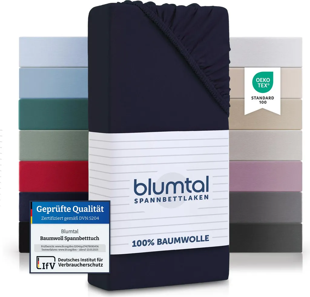 Lenzuolo con Angoli Blumtal 135x190cm Jersey Cotone Blu Notte