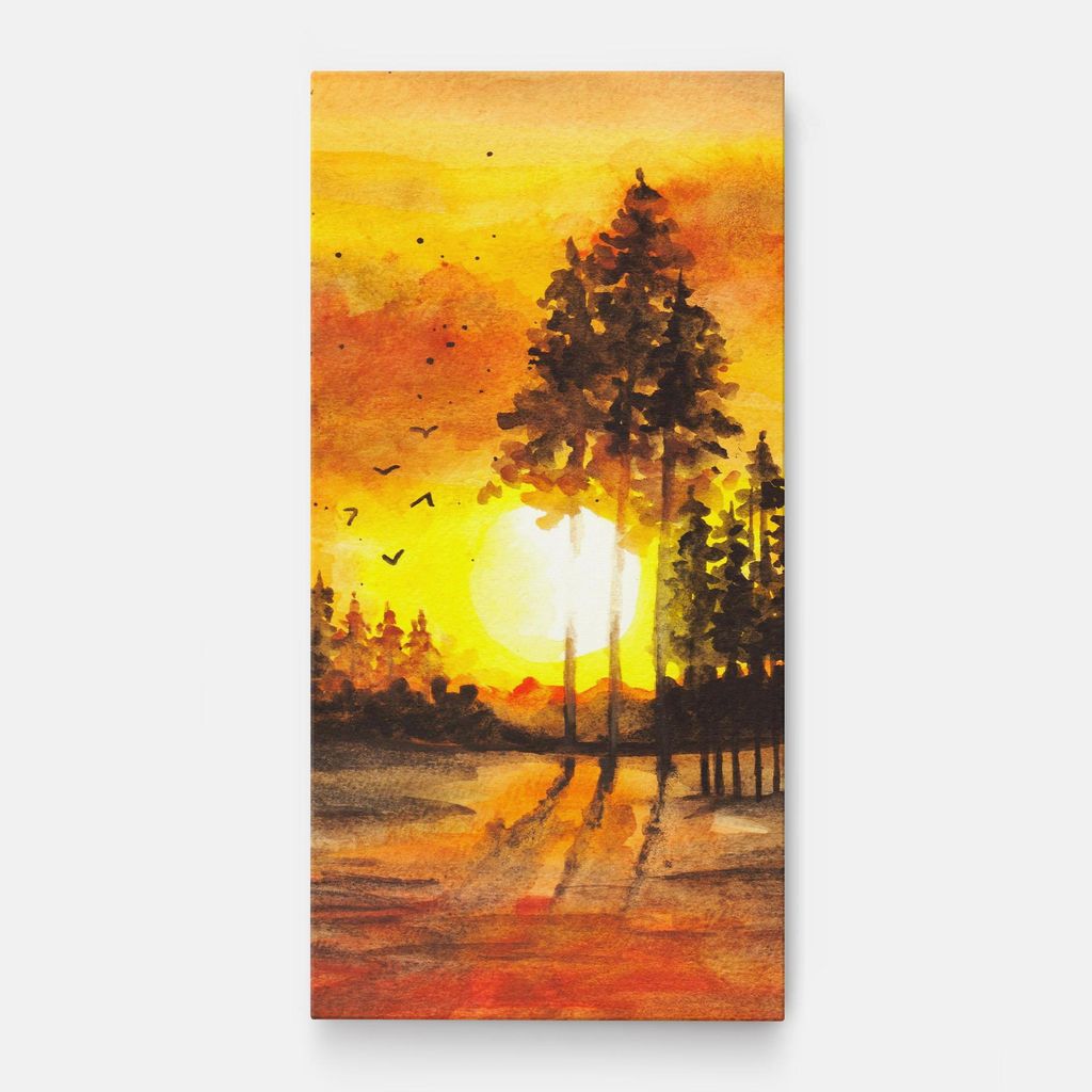 ARTHUB Leinwandbild 60x120 cm, Watercolor Sunset Painting | Wohnzimmerdekoration, Hängende Bilder, Wanddekoration, Heimdekoration, Landschaften,...