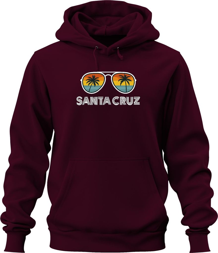 Santa Cruz Sonnenbrille Palme Retro Strand Kalifornien Urlaub Uni Hoodie Kapuzenpullover, Burgundy, S