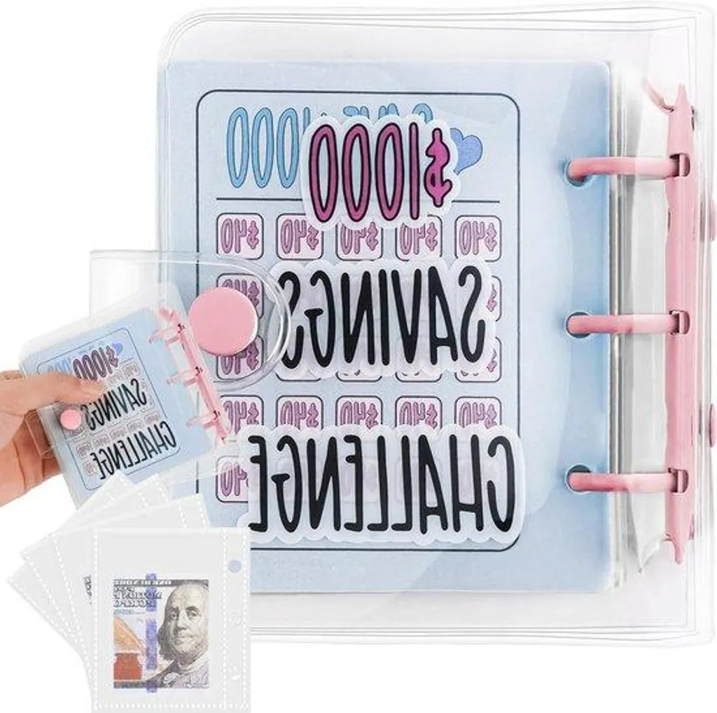 Carnet de budget familial et mini livret d'épargne rose 25 fentes