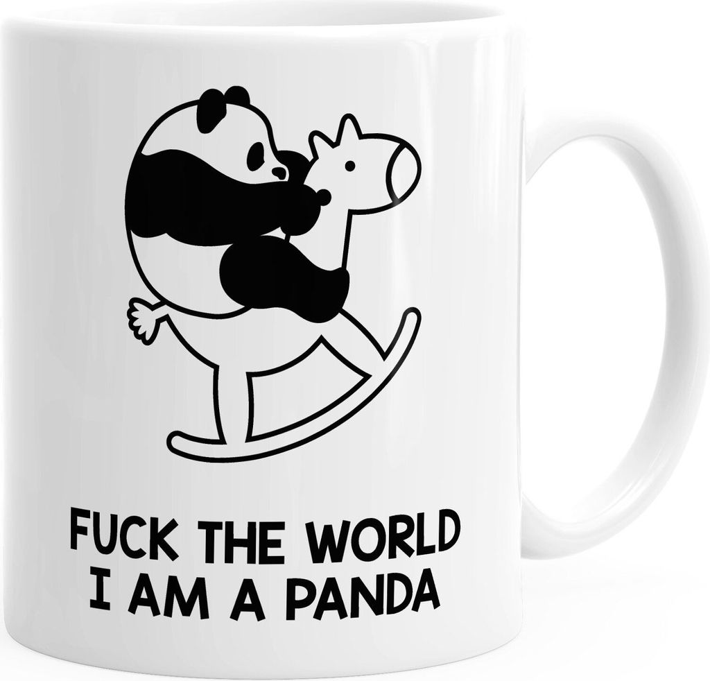 Kaffee-Tasse Baby-Panda auf Schaukelpferd Rocking-Horse Fuck the world I'm a panda MoonWorks weiß unisize
