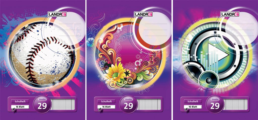 LANDRÉ Schulheft DIN A4 Lineatur 28 / kariert 16 Blatt